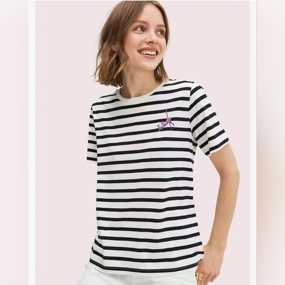 Kate Spade Stripe Purple Monkey Martini Top Black White Stripe Plus Size XXL